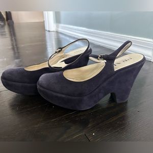 [PRADA] Y2K 90’s Navy Leather Heel Platform MaryJane
